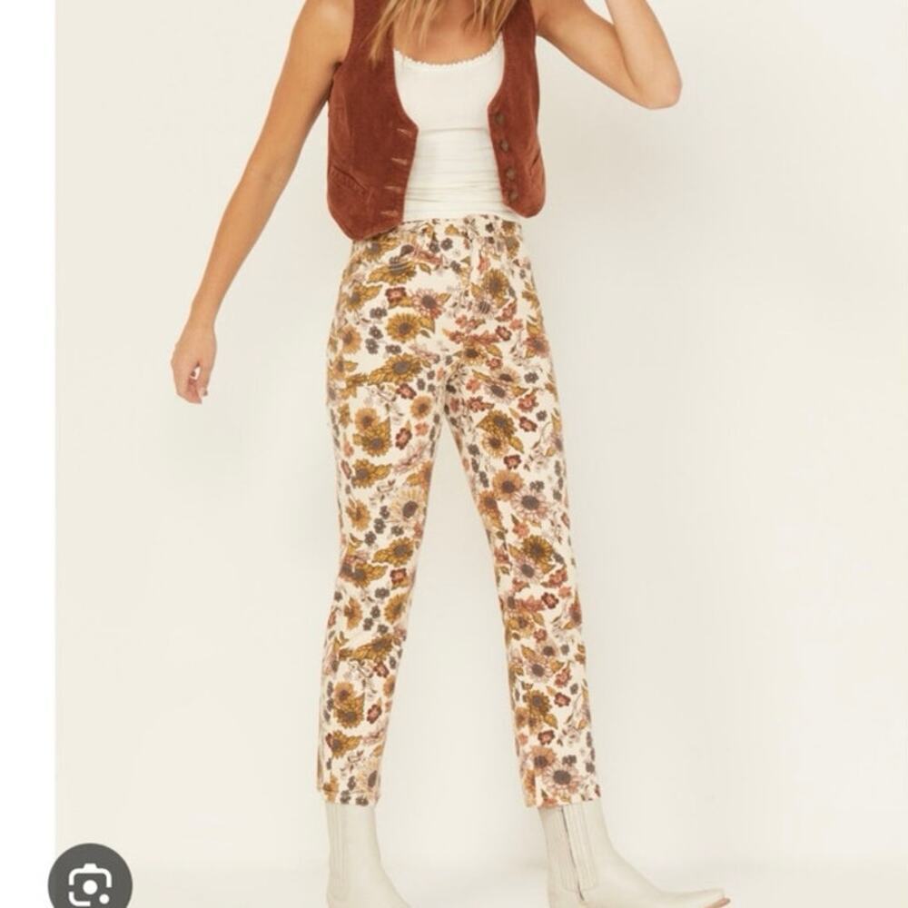 CLEO + WOLF WOMEN'S COUNTRY GARDEN FLORAL PRINT HIGH RISE BOOTCUT JEANS size 25